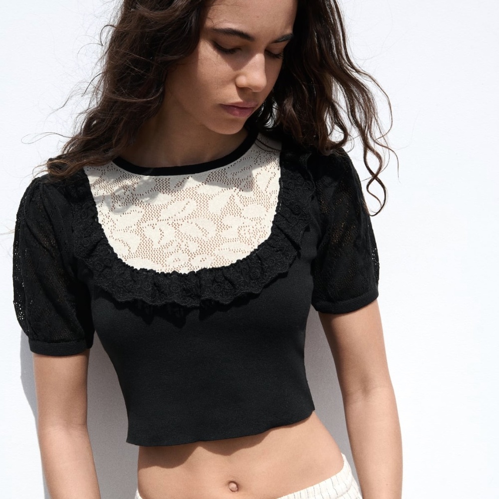 Zara limited edition lace pointelle knitted crop top